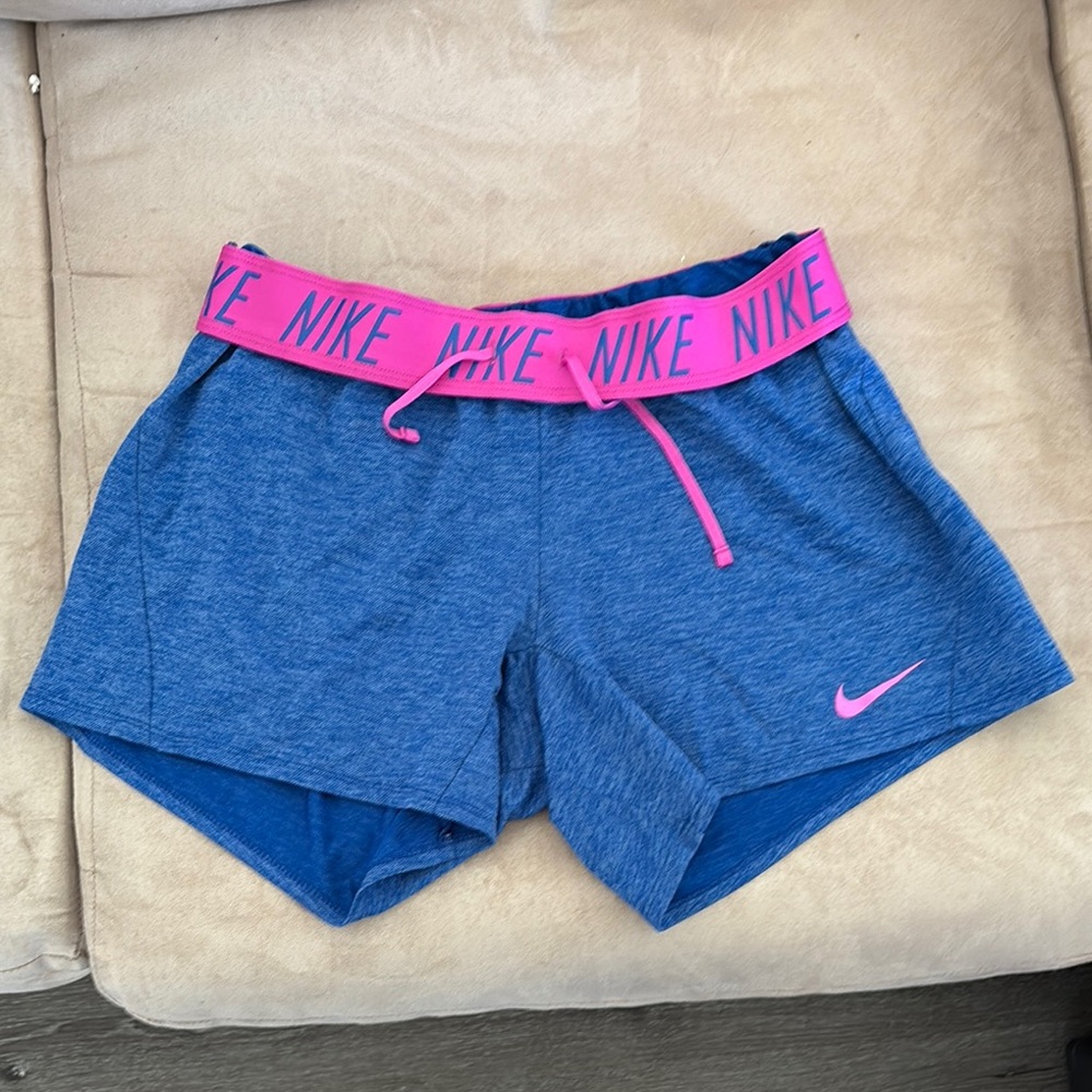 Nike Women's Athletic Shorts in Blue with Pink Details